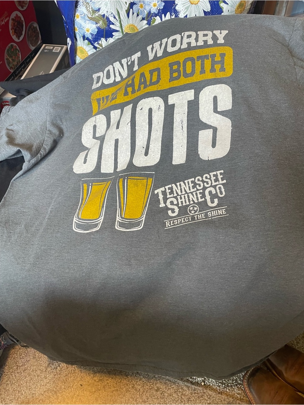 Don’t Worry I’ve Had Both Shots Graphic Tee - Gray with Yellow & White Print